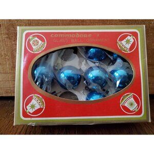 Vtg Commodore Mini Christmas Blue Glass Ball Ornaments